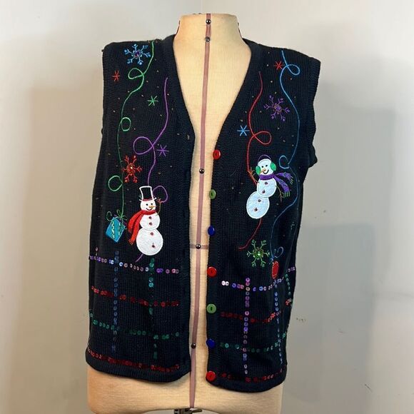 Kim Rogers Sequin and Beaded Embroidered Holiday Sweater Vest - Size Small - Picture 3 of 10